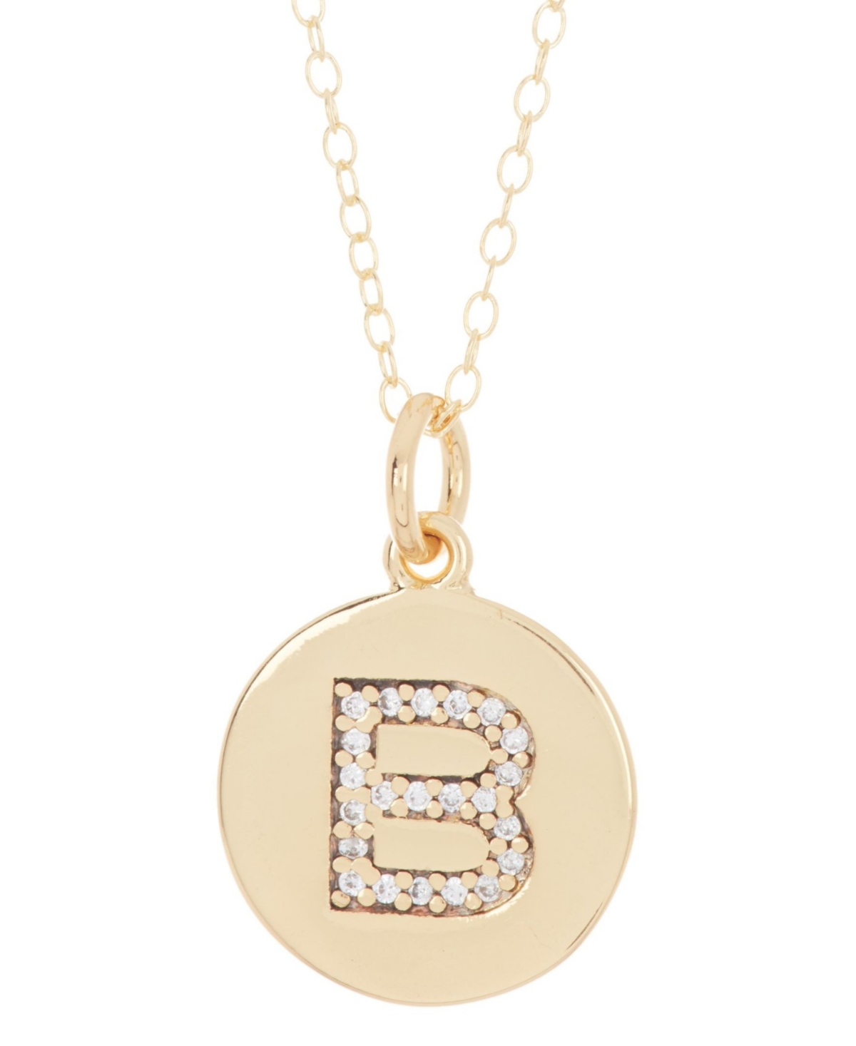 Adornia 18" Chain 14K Gold Plated Disc Necklace with Crystal Engraved Letter Necklace