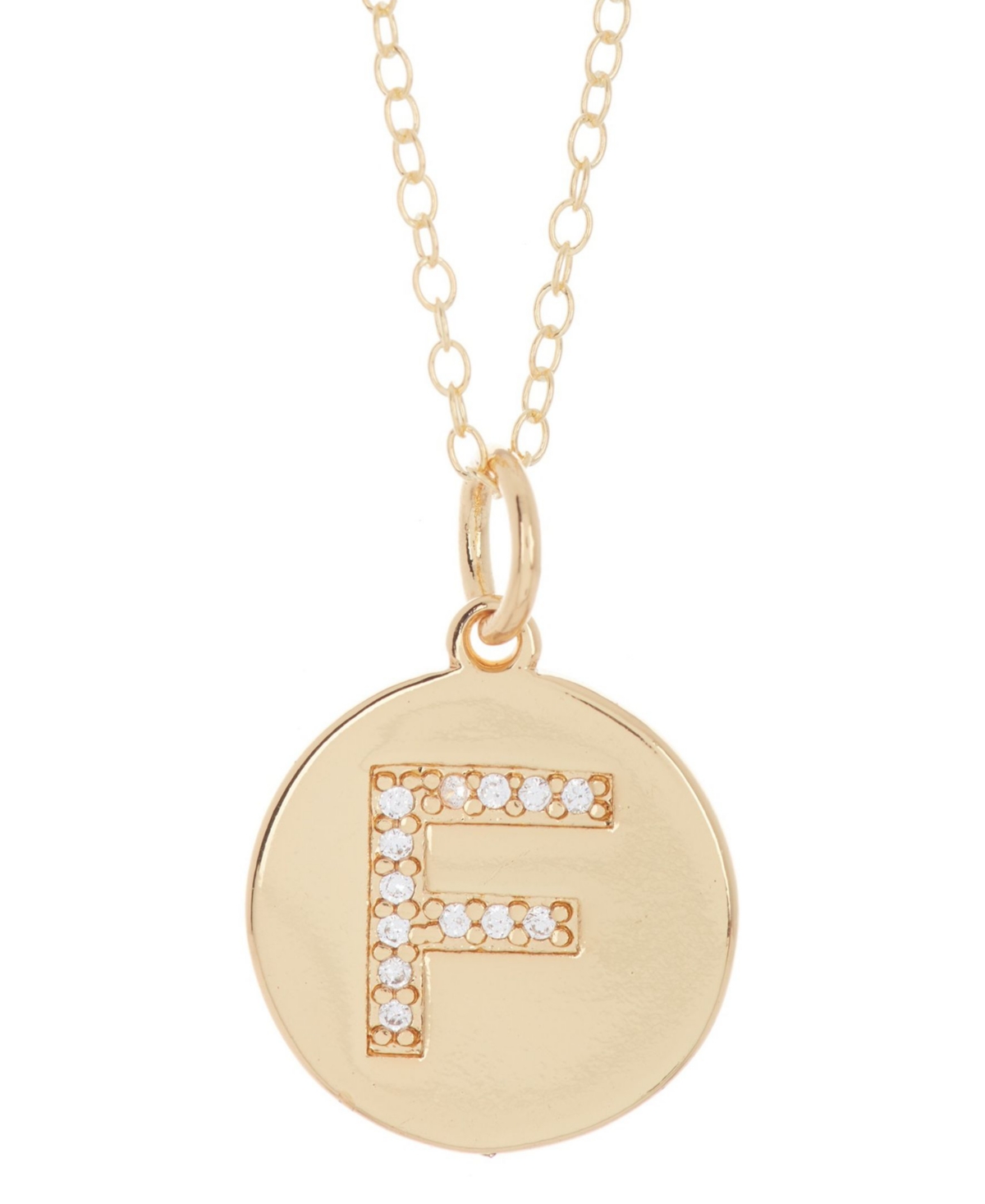 Shop Adornia 18" Chain 14k Gold Plated Disc Necklace With Crystal Engraved Letter Necklace In Gold- F