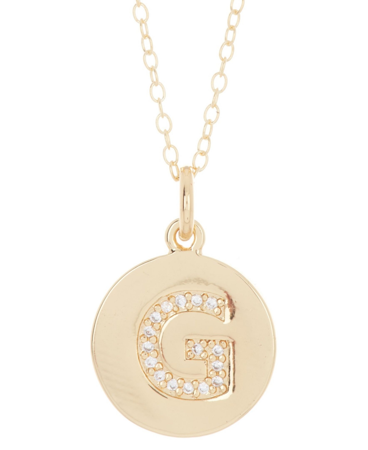 Shop Adornia 18" Chain 14k Gold Plated Disc Necklace With Crystal Engraved Letter Necklace In Gold- G
