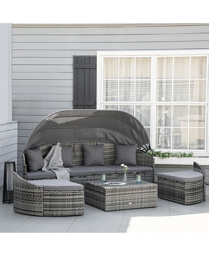 Outsunny 4Piece Outdoor Rattan Furniture Set, Round Convertible Patio