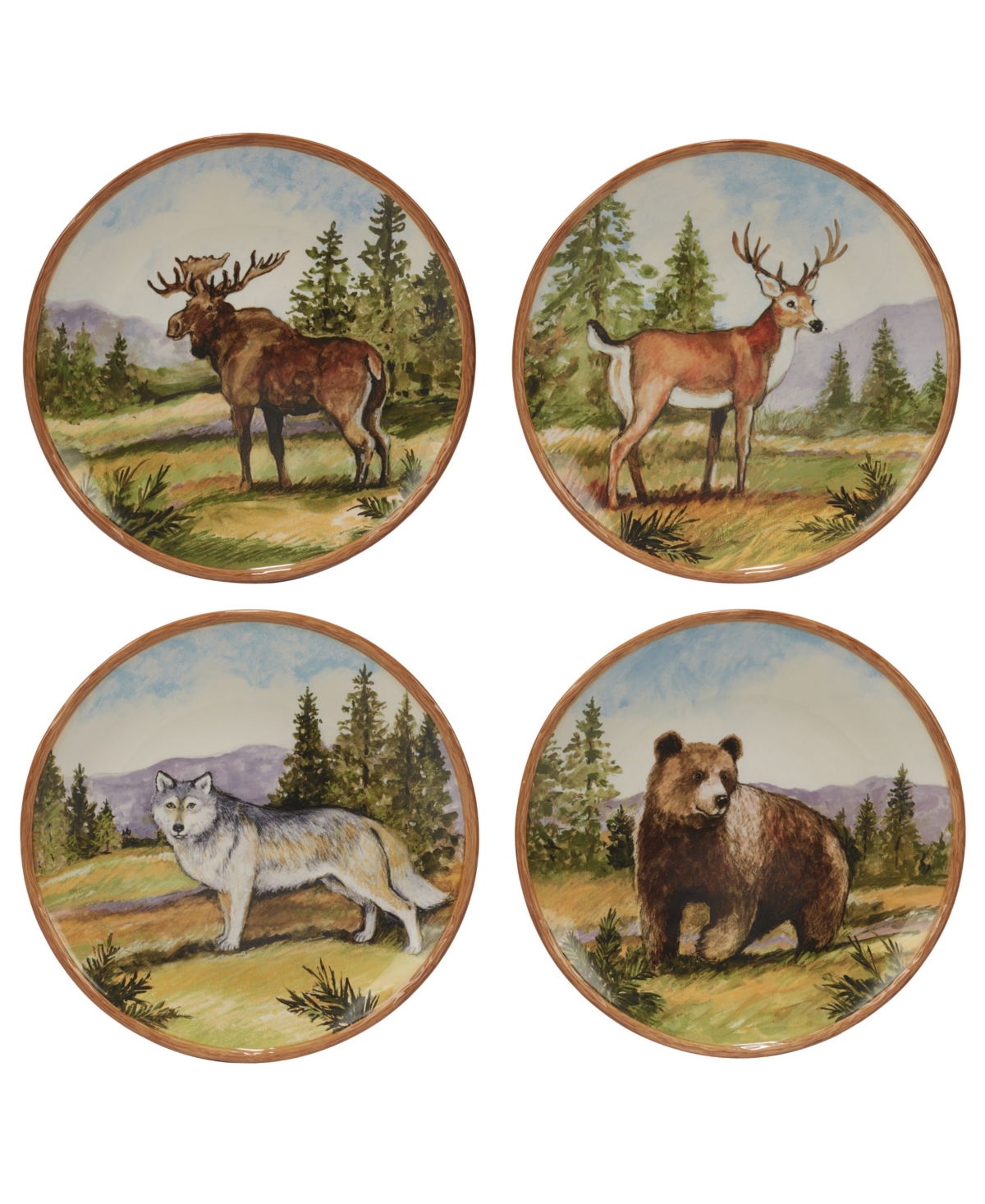Certified International Mountain Summit Set Of 4 Dinner Plates In Green