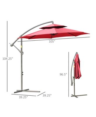 9' 2-Tier Cantilever Umbrella with Crank Handle, Cross Base and 8 Ribs, Garden Patio Umbrella for Backyard, Poolside, and Lawn, Red