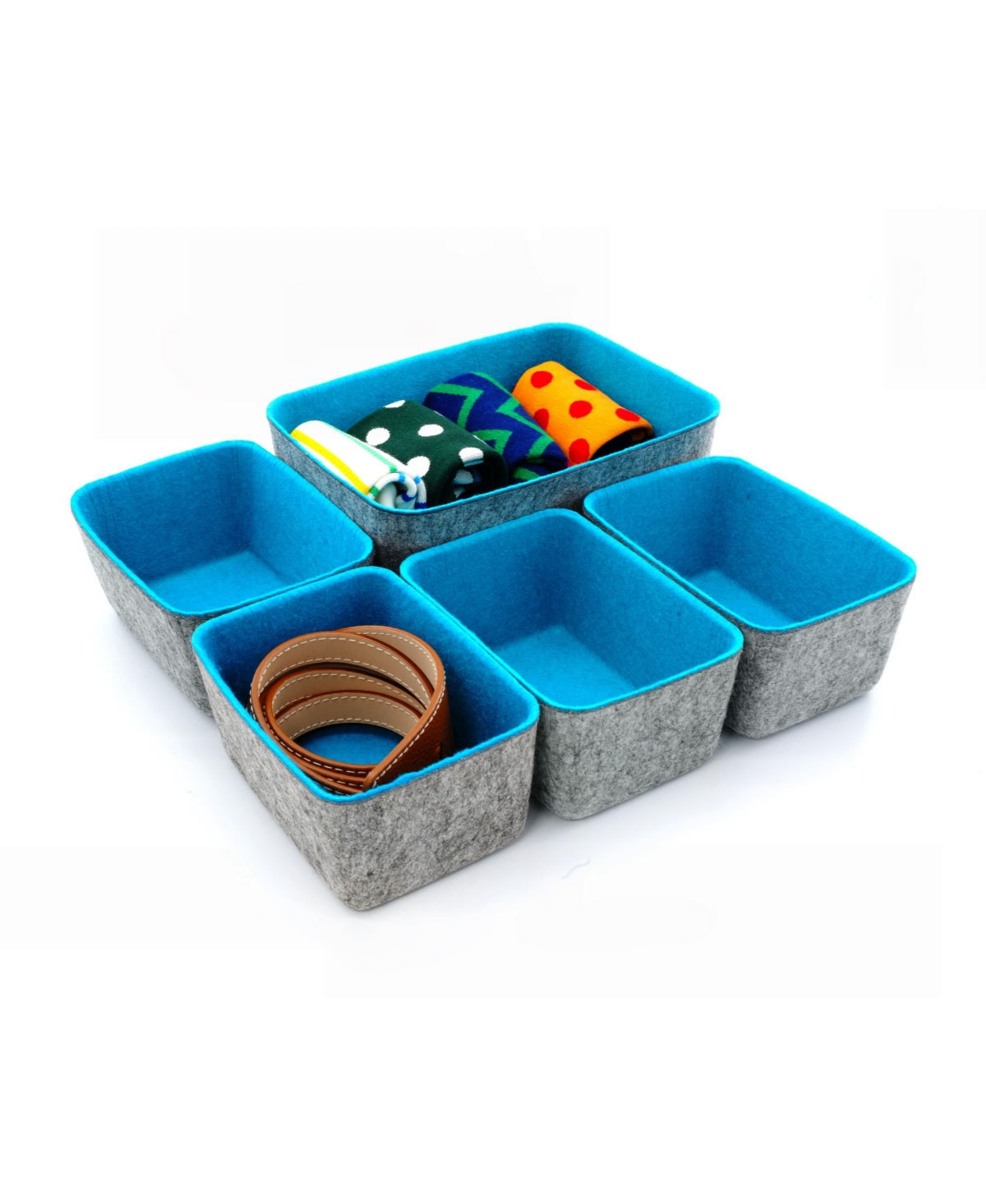 Shop Welaxy Felt 5 Piece Drawer Organizer Bin Set In Turquoise