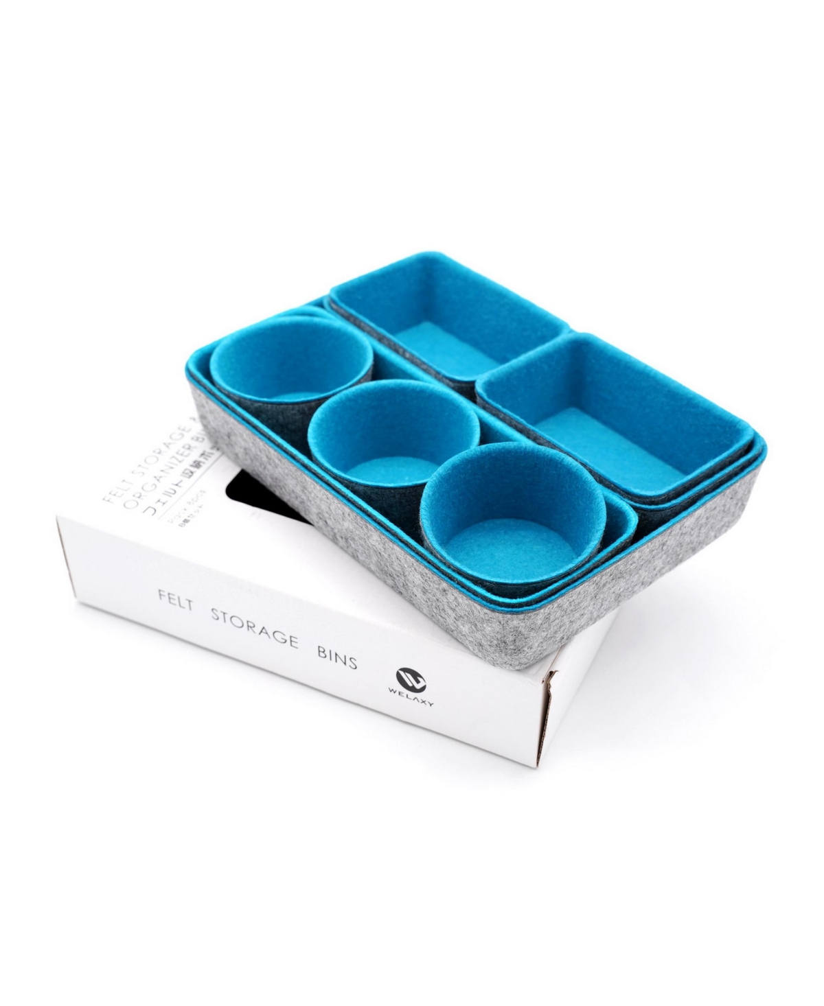 8 Piece Felt Drawer Organizer Set with Round Cups and Trays - Turquoise