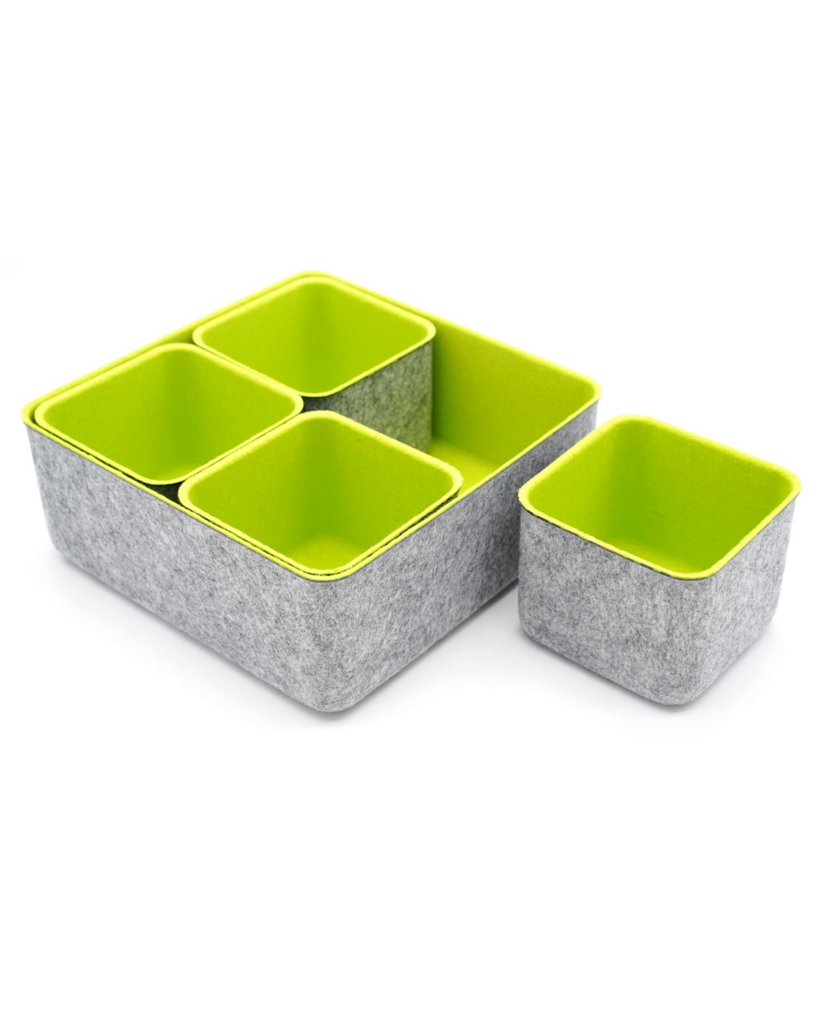 5 Piece Square Felt Storage Bin Set - Lime
