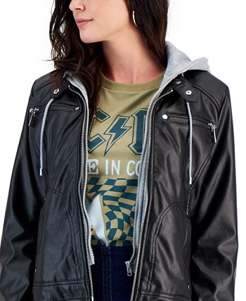 Jou Jou Juniors Faux Leather Hooded Moto Jacket Created for