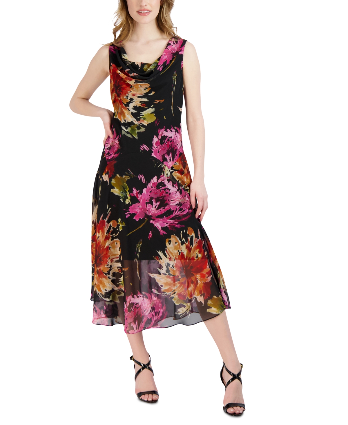 Shop Robbie Bee Women's Floral-print A-line Dress In Black Multi