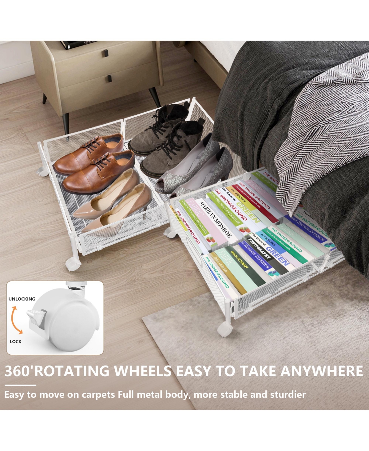 Mega Casa Under Bed Storage Containers with Wheels, Under Bed Organizer Drawer for Clothes, Toy, 2 Packs