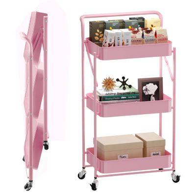 5 tier Rolling Utility Cart with Lockable Wheels, Adjustable Baskets Metal Storage Cart for Home Kitchen