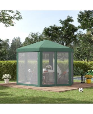 Outdoor Party Tent Hexagon Sun Shelter Canopy with Protective Mesh Screen Walls & Proper Sun Protection, Green