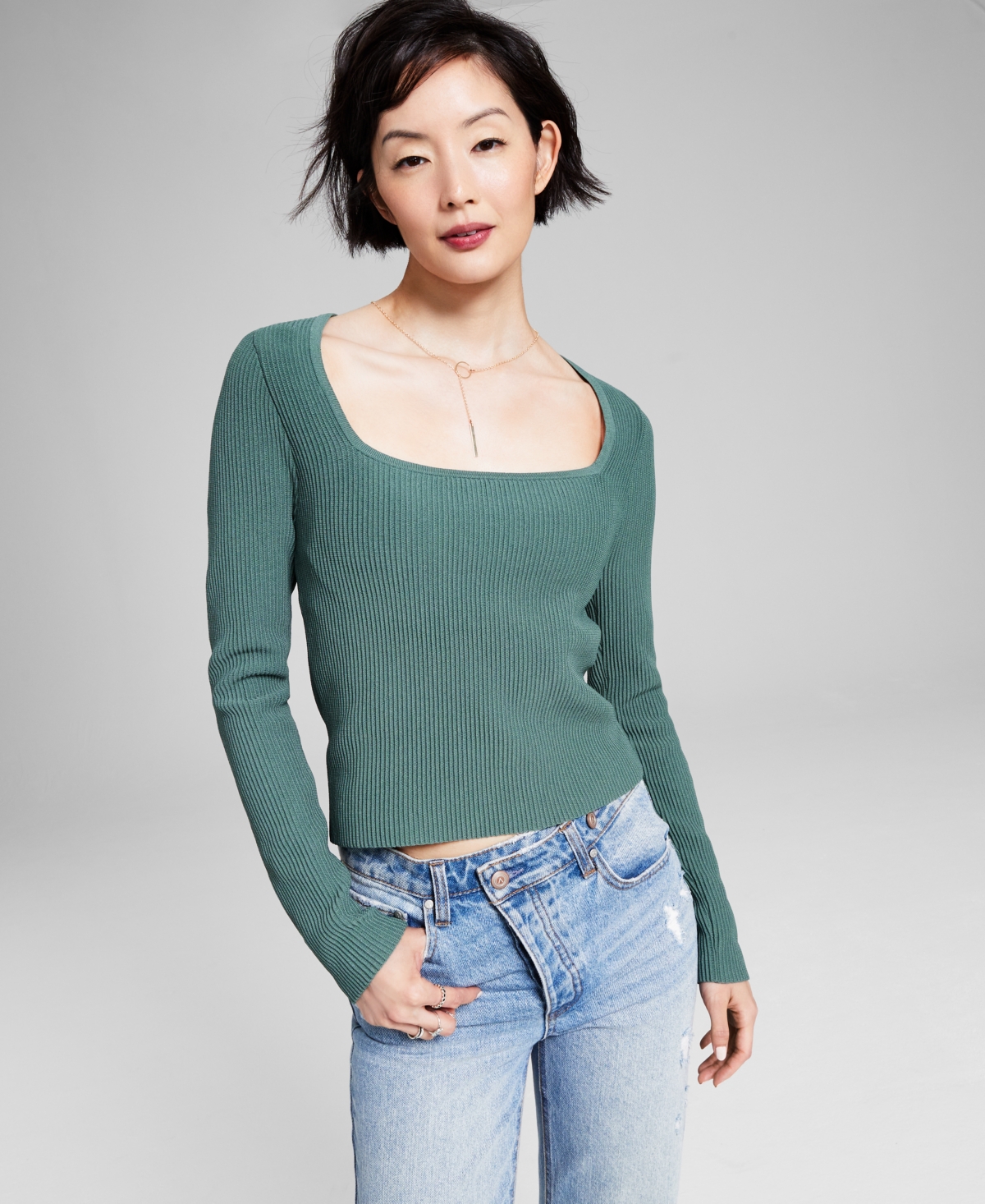 And Now This Women's Ottoman Square-neck Long-sleeve Top In Meadowland