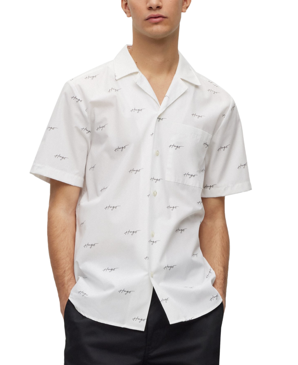 Shop Hugo By  Boss Men's Ellino Regular-fit Logo-print Cotton Shirt In White