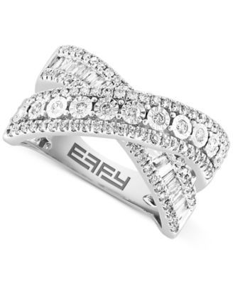 EFFY&reg; Diamond Round & Baguette Crossover Statement Ring in White Gold (3/4 ct. t.w.) (Also available in 14k Gold)