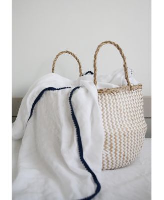 Silky Soft LUXE Pom Pom Swaddle, Navy