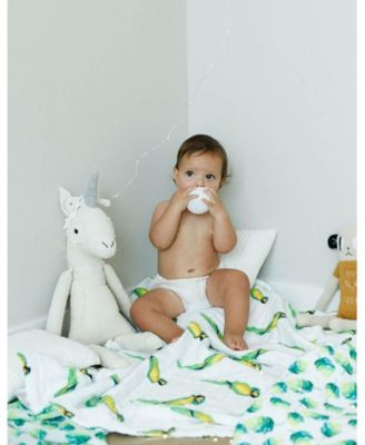 Certified Organic Muslin Four-Layer Reversible All Season Snug Blanket, Parrot