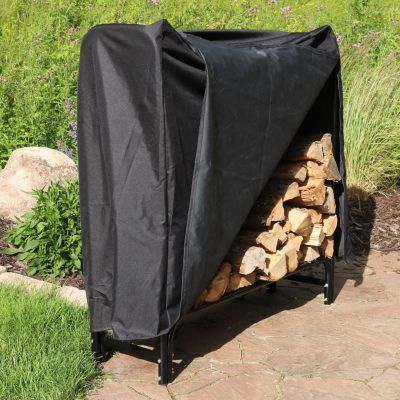 Outdoor Heavy-Duty Steel Firewood Log Rack Holder and Weather-Resistant Polyester Log Rack Cover - Black