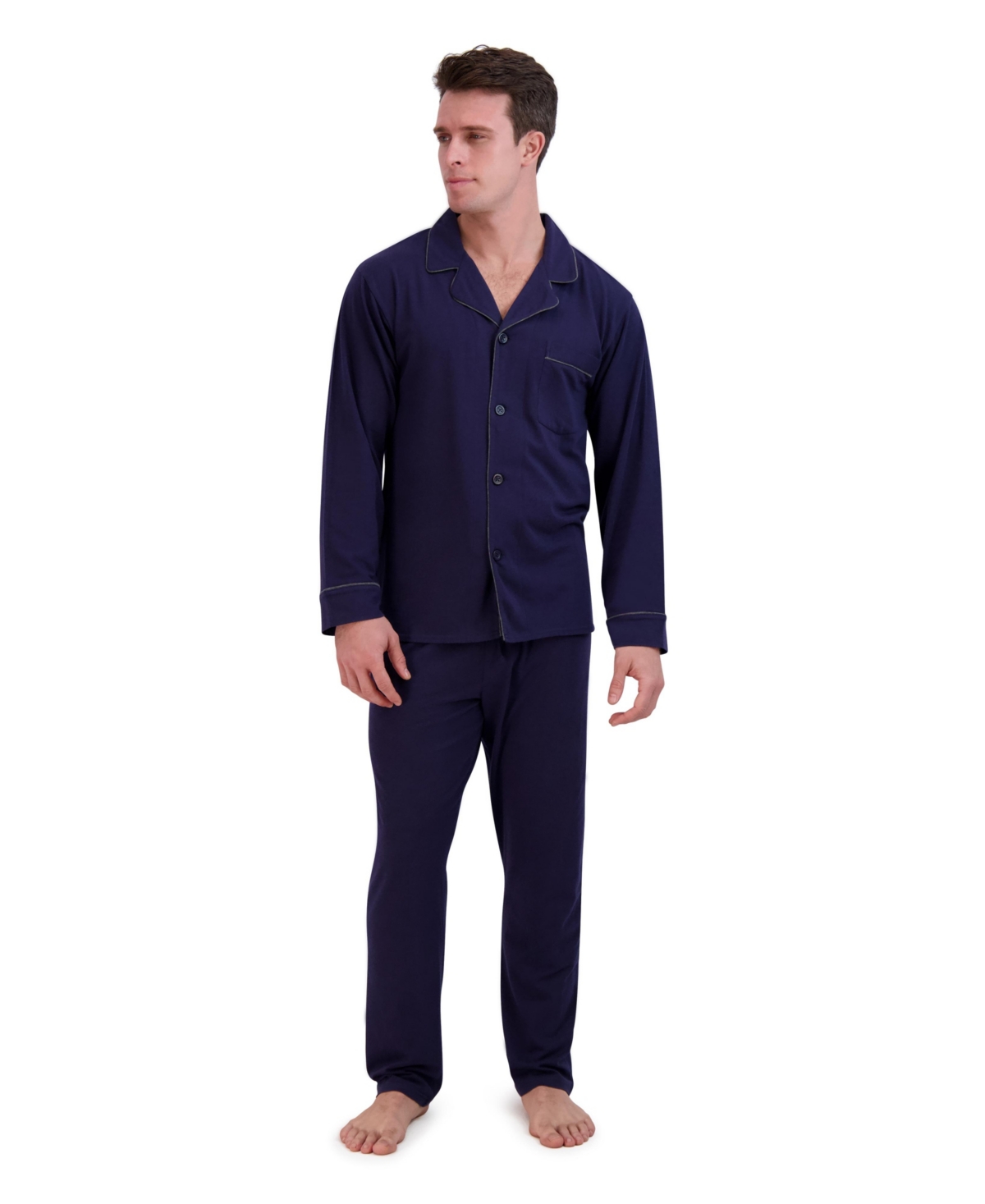 Hanes Men's Cotton Modal Knit Pajama, 2 Piece Set In Navy