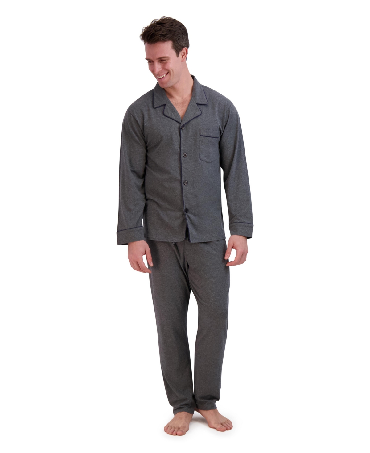 Hanes Men's Big And Tall Cotton Modal Knit Pajama, 2 Piece Set In Charcoal Heather Gray
