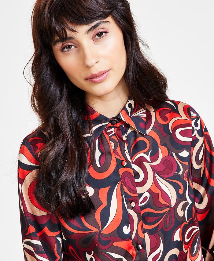 Bar III Women's Paisley Print LongSleeve ButtonFront Shirt, Created for Macy's Macy's