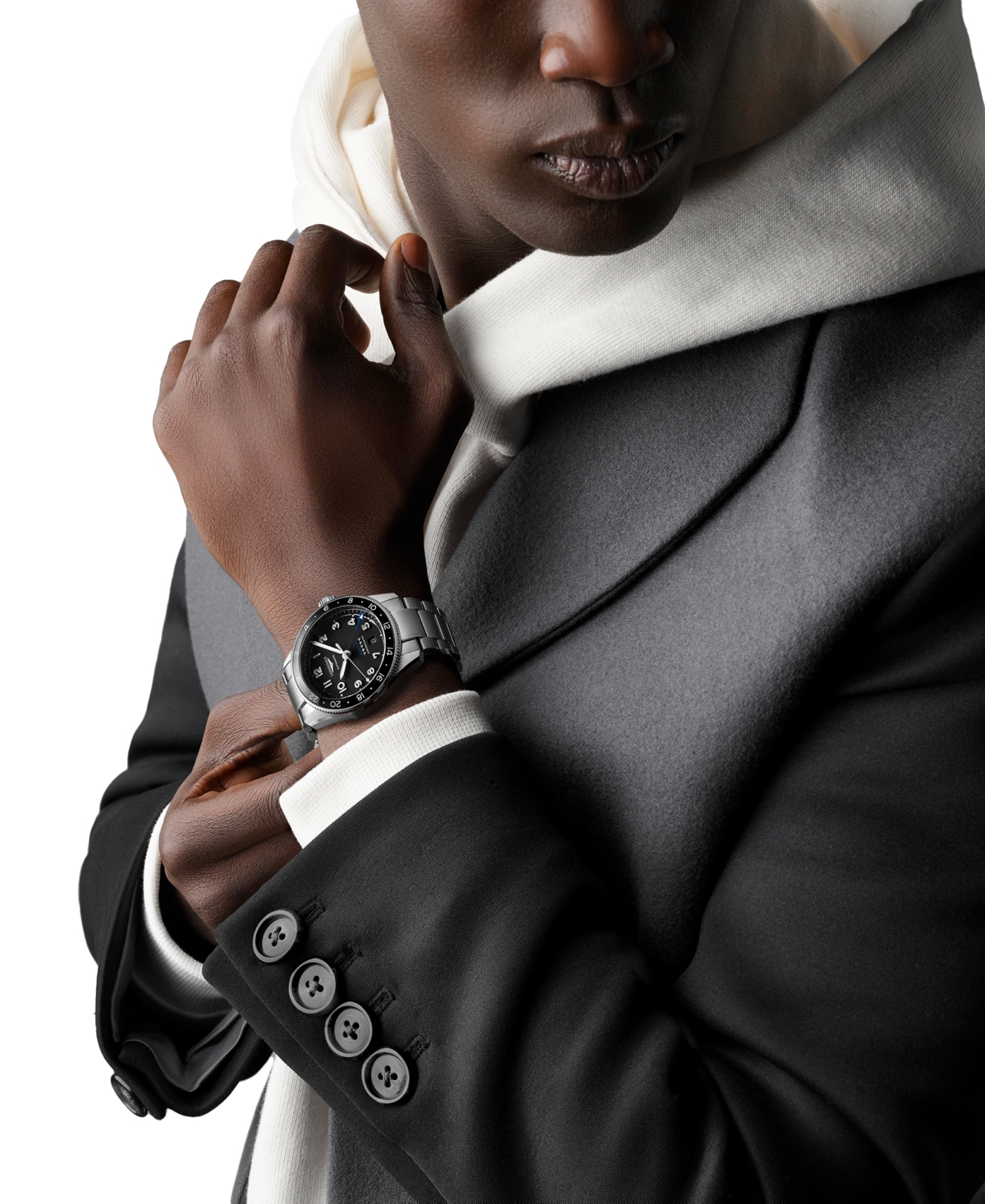 Shop Longines Men's Swiss Automatic Spirit Zulu Time Stainless Steel Bracelet Watch 42mm In Black