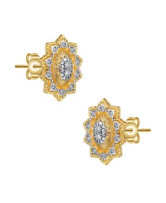 14K Gold Plated and Cubic Zirconia Floral Stud Earrings