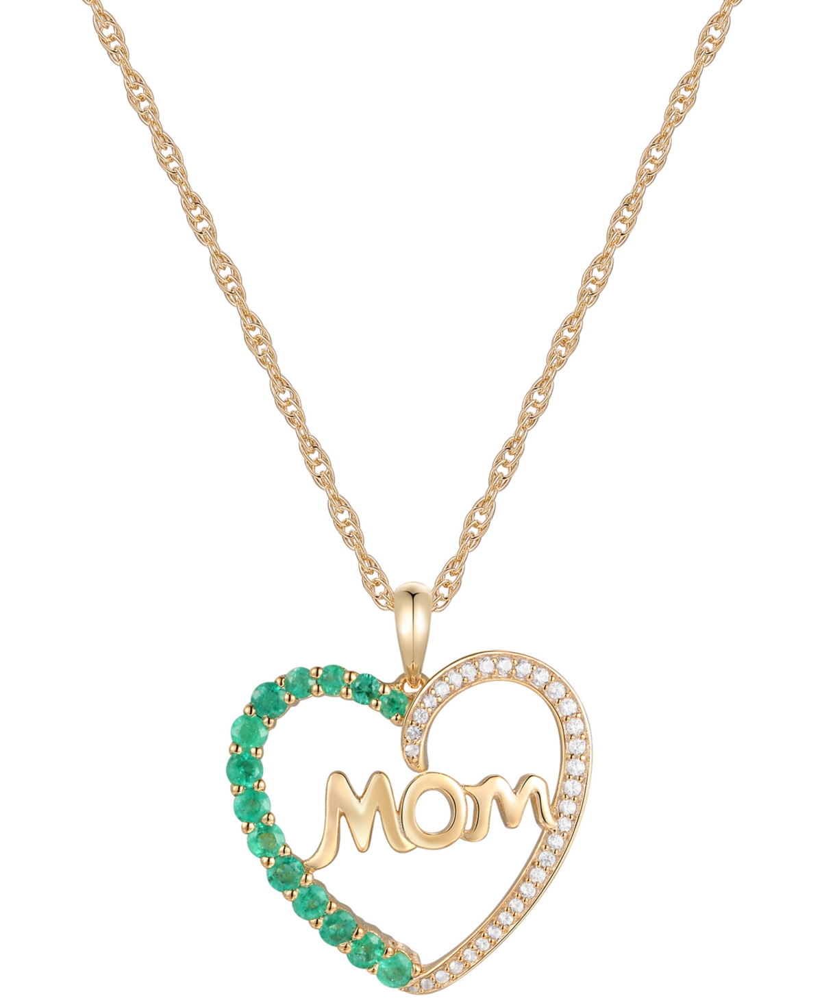 (3/8 ct. t.w.) & Diamond (1/8 ct. t.w.) Mom Pendant Necklace in 14k Gold - Emerald