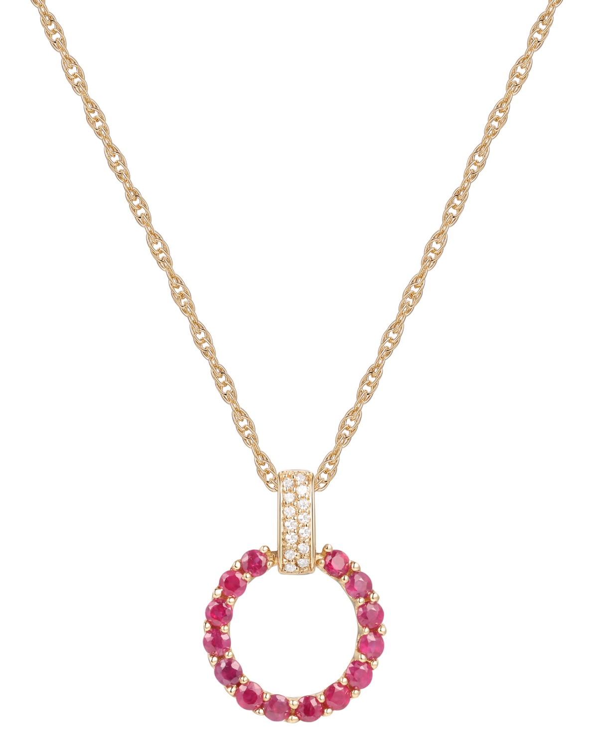 MACY'S GEMSTONE & DIAMOND (1/20 CT. T.W.) CIRCLE 18" PENDANT NECKLACE IN 14K GOLD 
