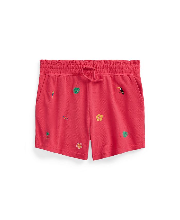 Polo Ralph Lauren Big Girls Tropical-Embroidery Cotton Mesh Shorts - Macy's