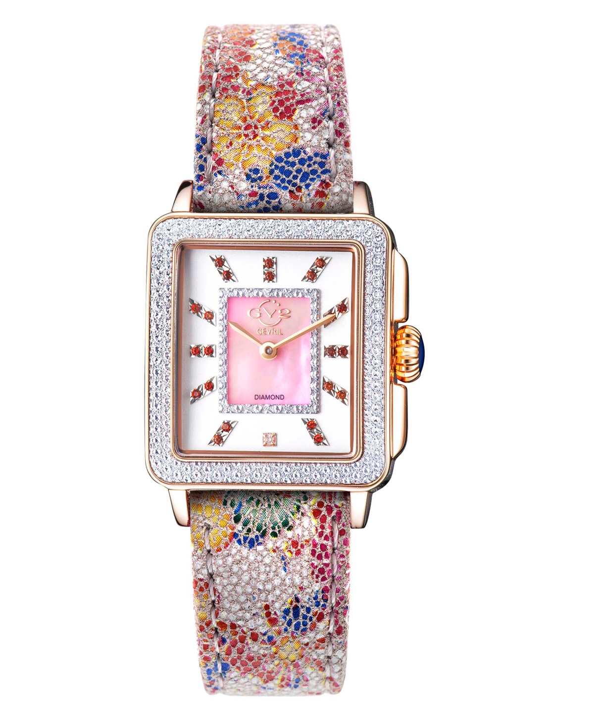 Gv2 By Gevril Women's Padova Gemstone Floral Swiss Quartz Pink Leather Watch 30mm