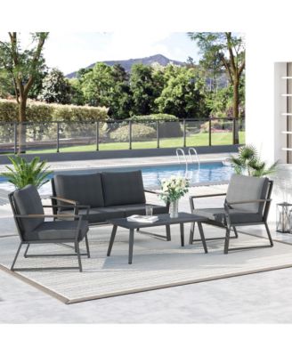 4 Piece Patio Furniture Set, Aluminum Conversation Set, Outdoor Garden Sofa Set with Armchairs, Loveseat, Center Coffee Table and Cushions, Dark Grey
