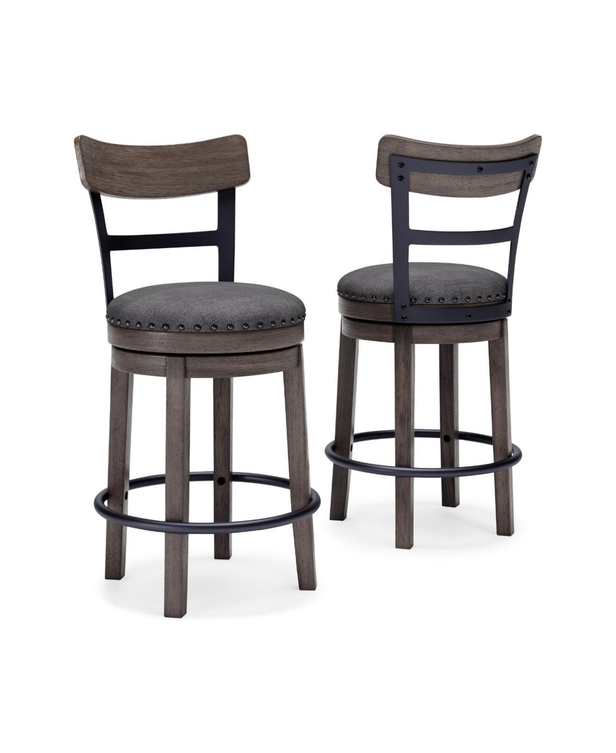 Signature Design By Ashley Caitbrook Upholstery Swivel Barstool In Gray