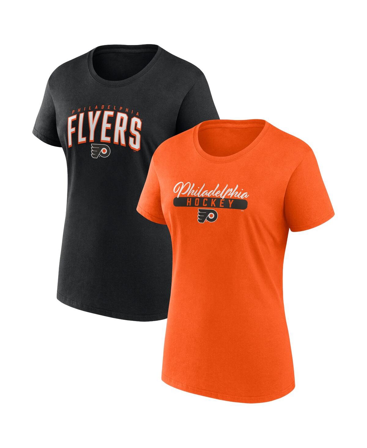 Fanatics Women's  Orange, Black Philadelphia Flyers Two-pack Fan T-shirt Set In Orange,black