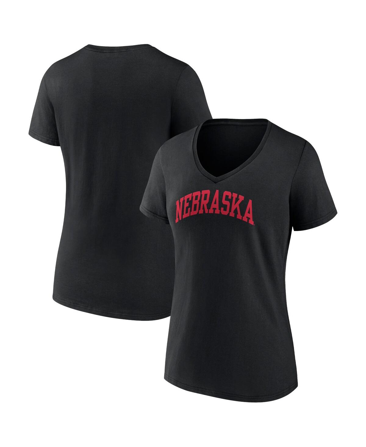 Women's Fanatics Black Nebraska Huskers Basic Arch V-Neck T-shirt - Black