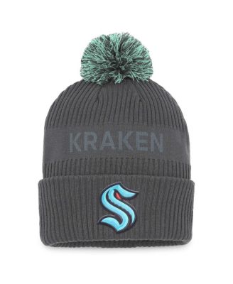 Men's Charcoal Seattle Kraken Authentic Pro Home Ice Cuffed Knit Hat with Pom
