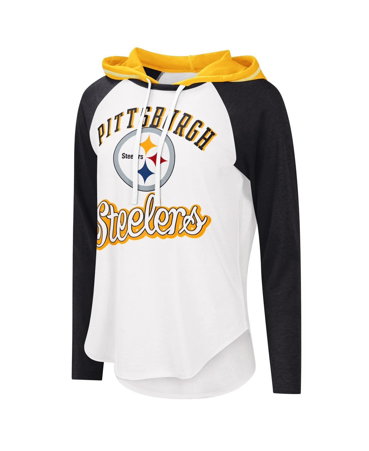Shop G-iii 4her By Carl Banks Women's  White Pittsburgh Steelers Mvp Raglan Hoodie Long Sleeve T-shirt