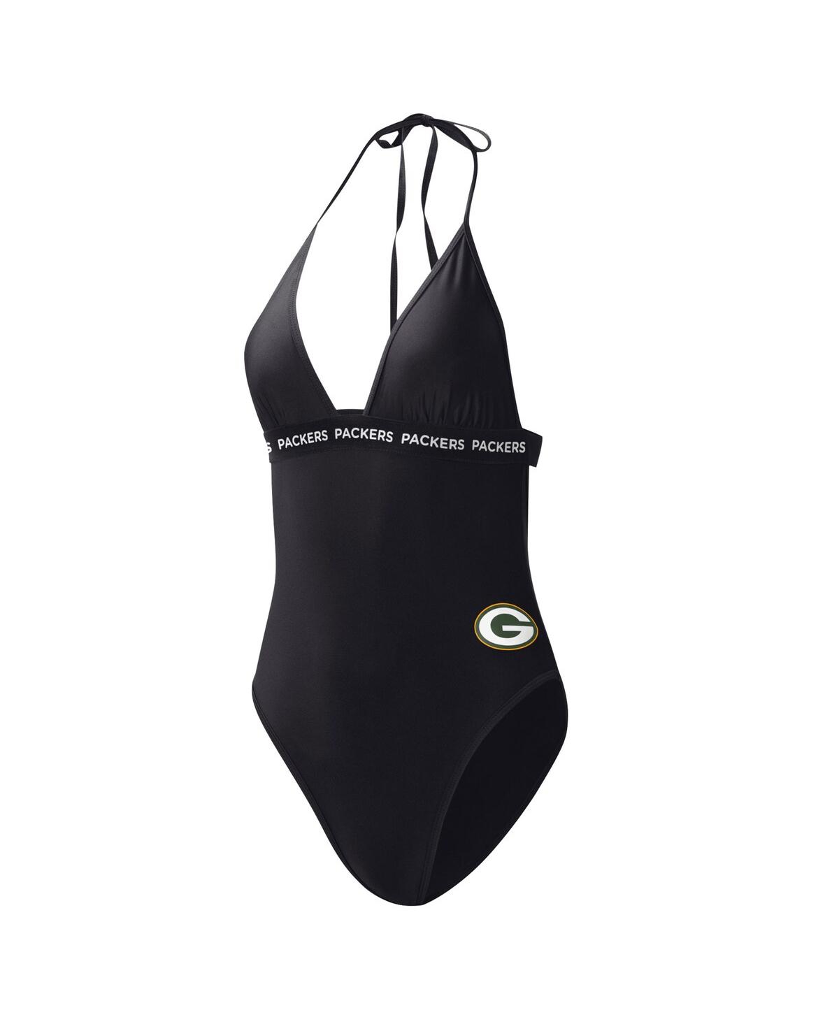 Shop G-iii 4her By Carl Banks Women's  Black Green Bay Packers Full Count One-piece Swimsuit