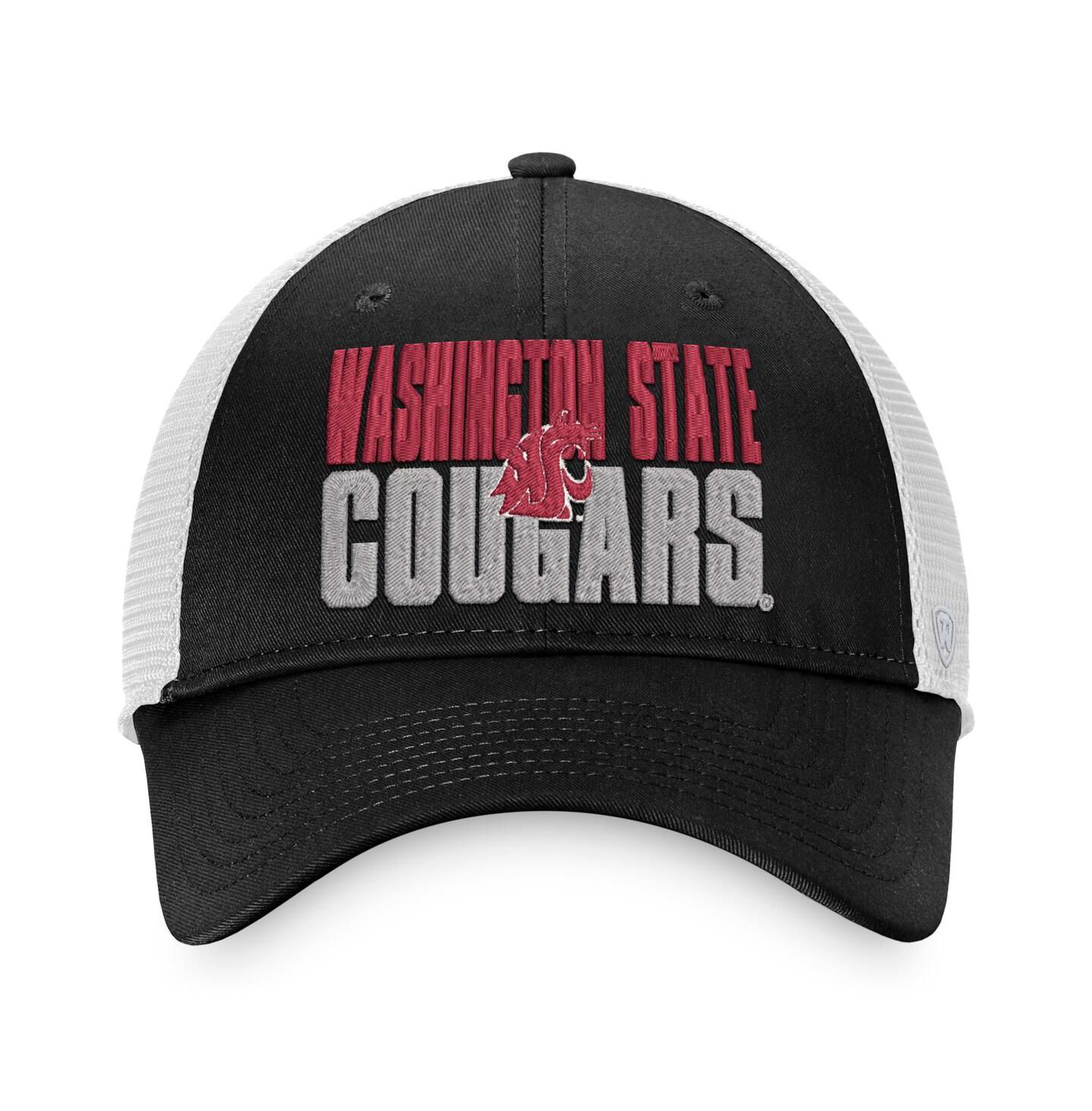 Мужская кепка Top of the World Black, White Washington State Cougars Stockpile Trucker Snapback Hat — фото 3