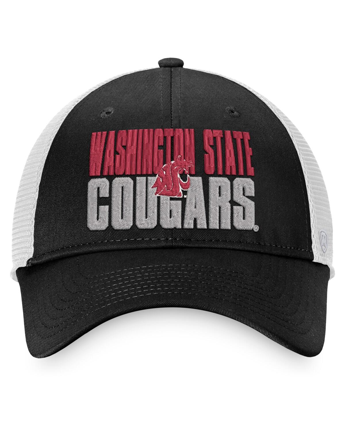Top Of The World Men's  Black, White Washington State Cougars Stockpile Trucker Snapback Hat In Black,white