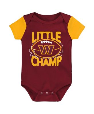 Newborn and Infant Boys and Girls Burgundy, Gold Washington Commanders Little Champ Three-Piece Bodysuit Bib and Booties Set
