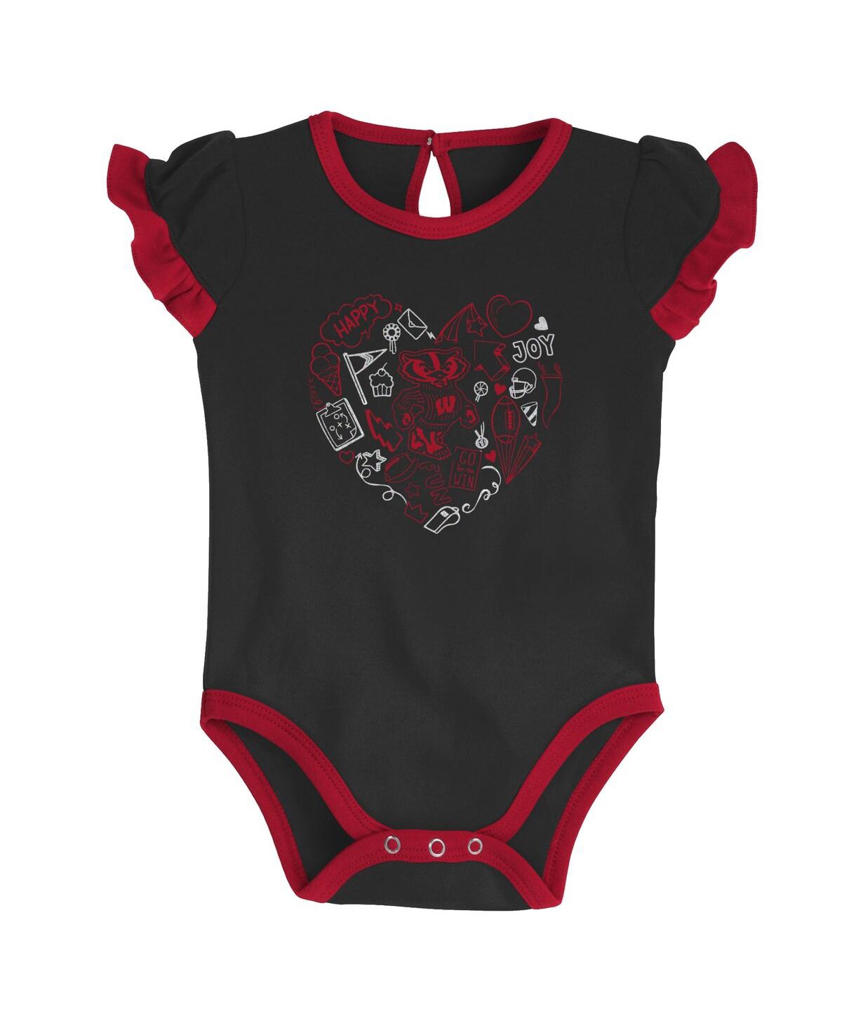 Shop Outerstuff Girls Newborn And Infant Red, Black Wisconsin Badgers Too Much Love Two-piece Bodysuit Set In Red,black