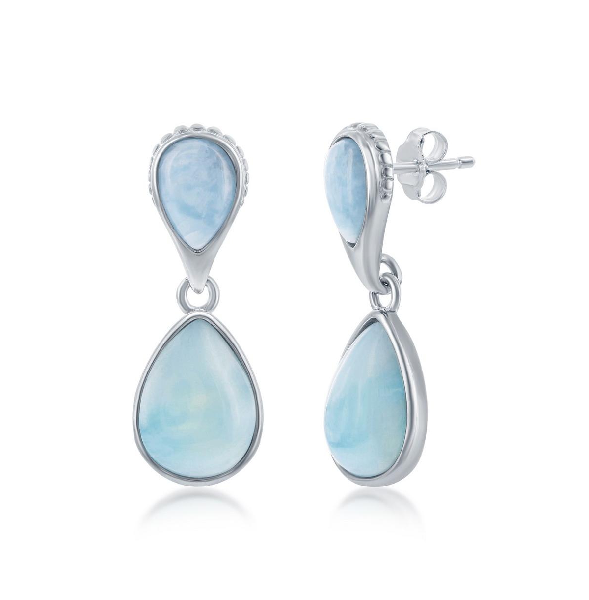 Sterling Silver Double Pearshaped Larimar Earrings - Blue