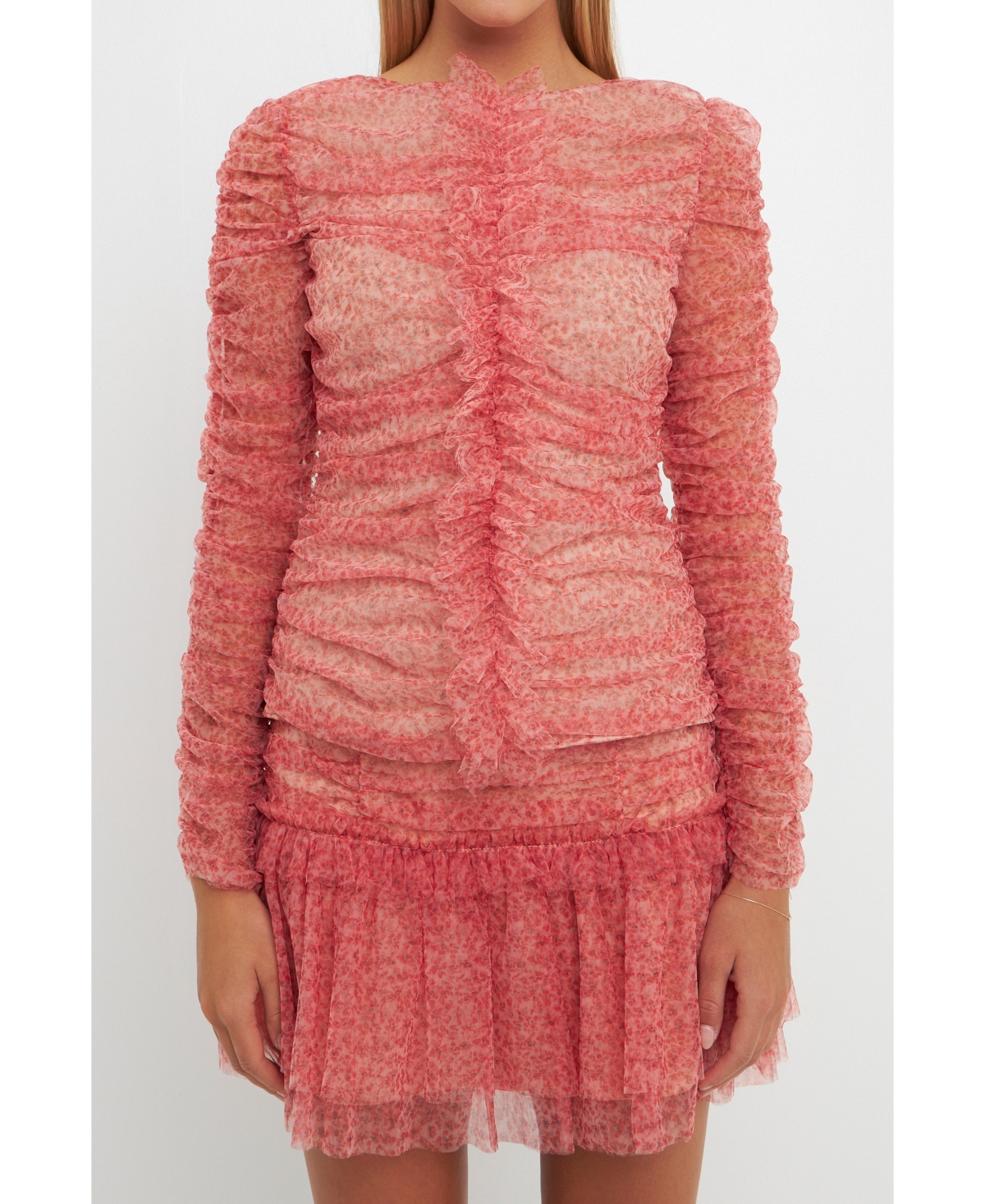 ENDLESS ROSE WOMEN'S FLORAL TULLE LONG SLEEVE TOP