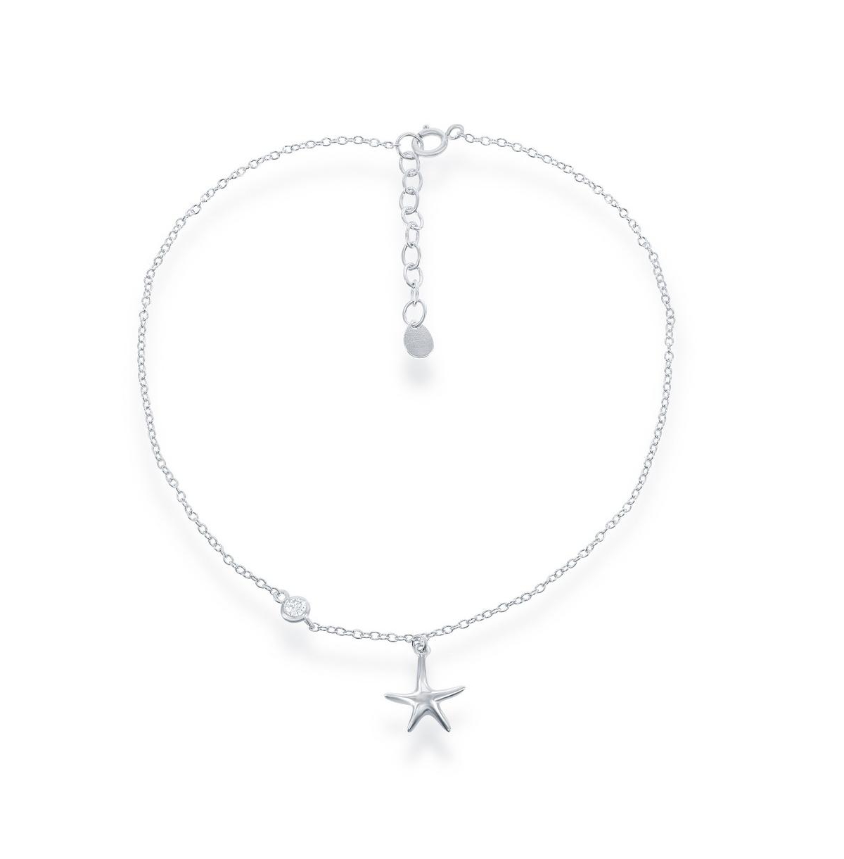 Simona Sterling Silver Starfish with Single Cz Anklet