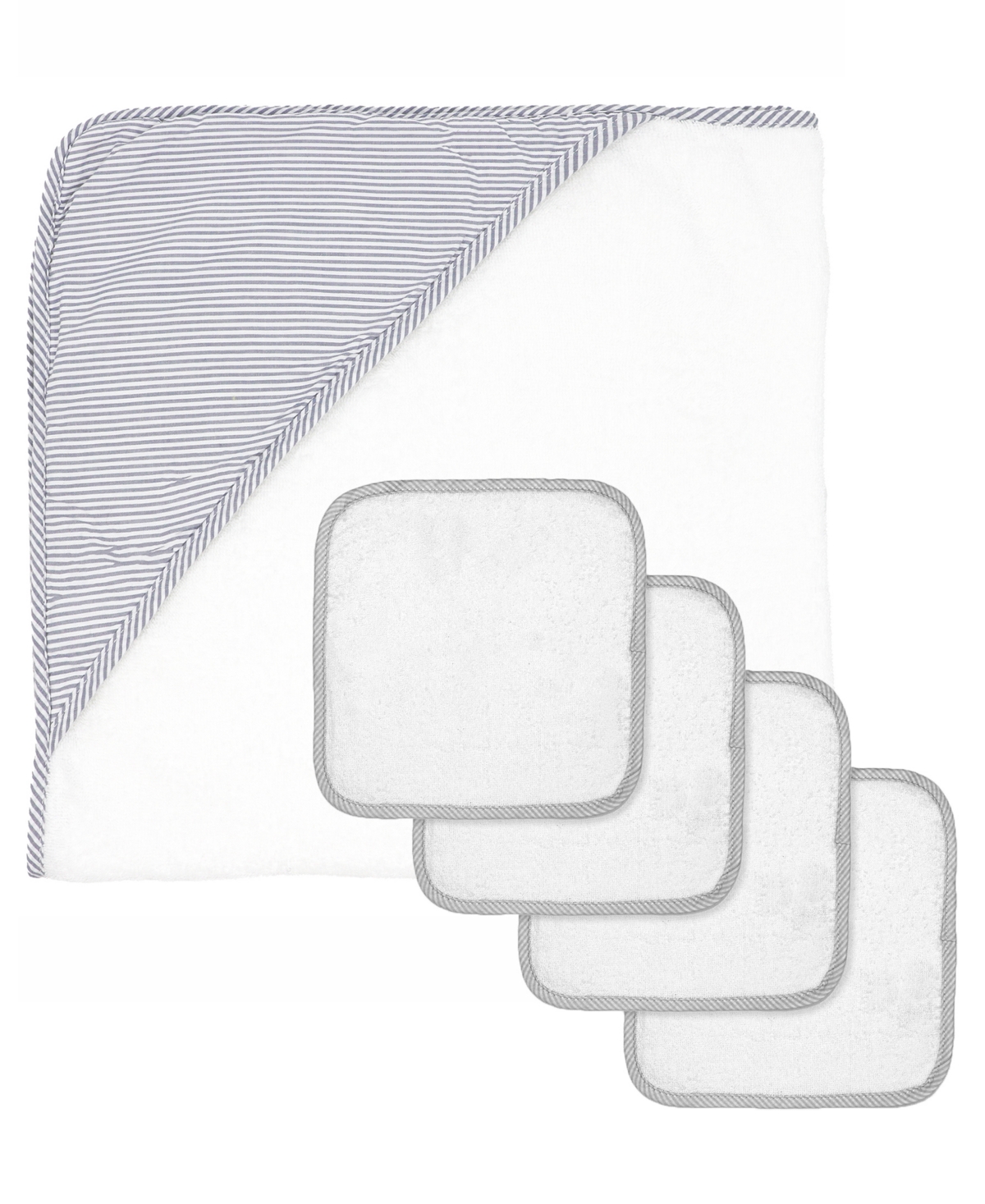 Baby Mode Signature Baby Boys Hooded Towel And Wash Cloth, 5 Piece Set In Gray