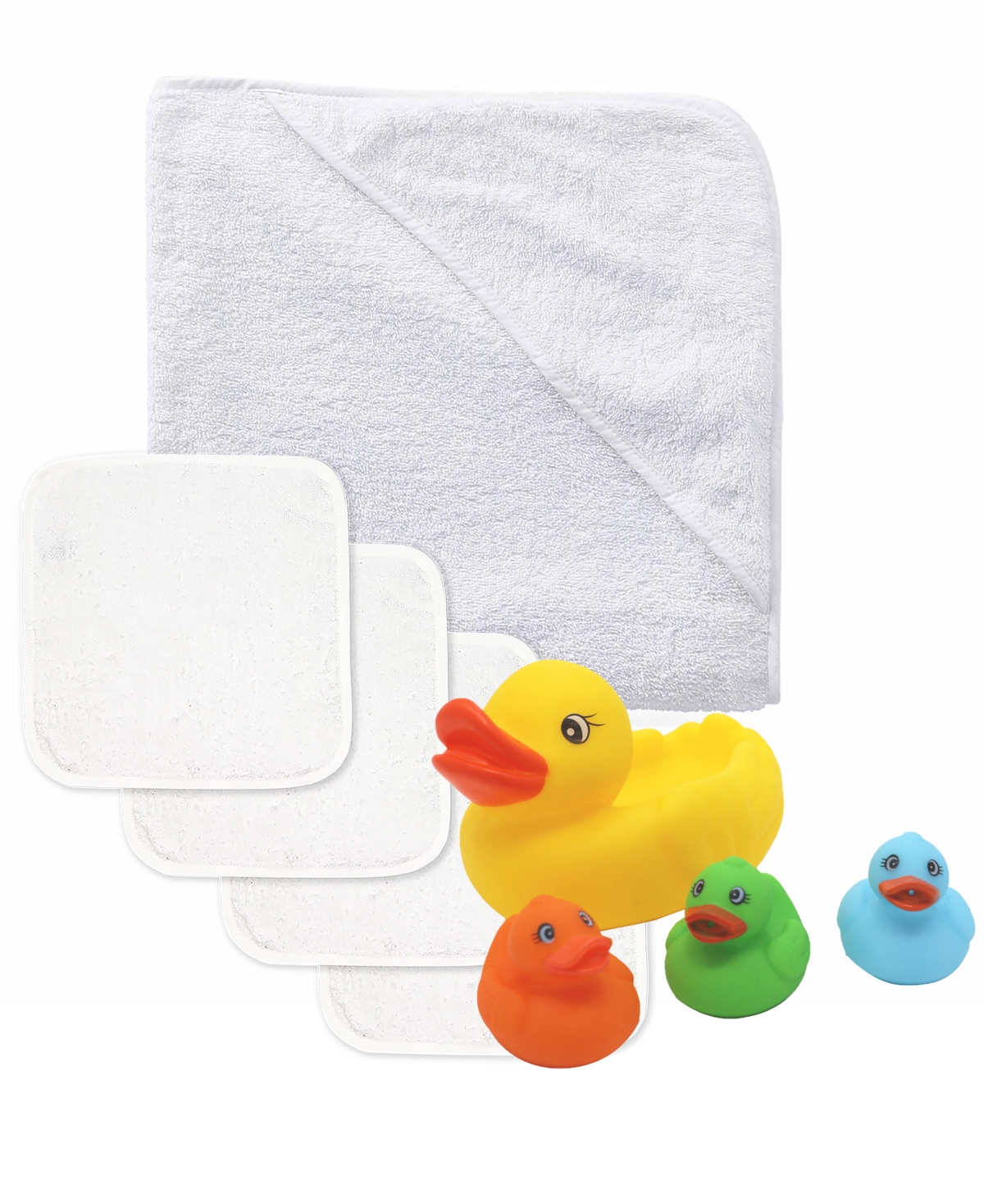 Baby Mode Signature Baby Boys Or Baby Girls Bath Towel, Washcloth, And Toys, 9 Piece Set In White