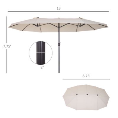 15' Extra Large Double Patio Umbrella for Pool,