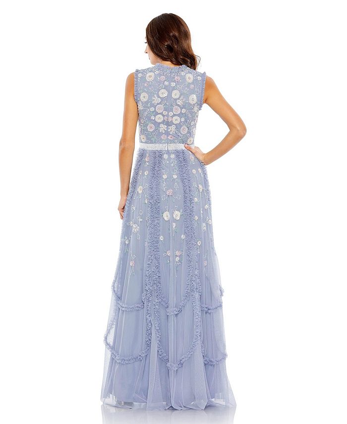 Mac Duggal Women's Embellished High Neck Sleeveless Ruffled Gown - Macy's