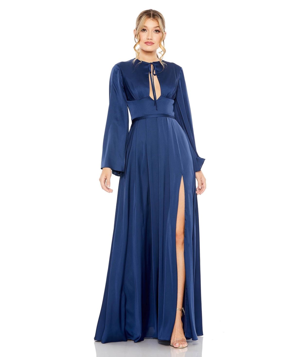Women's Charmeuse Soft Tie Keyhole Bell Sleeve Gown - Midnight