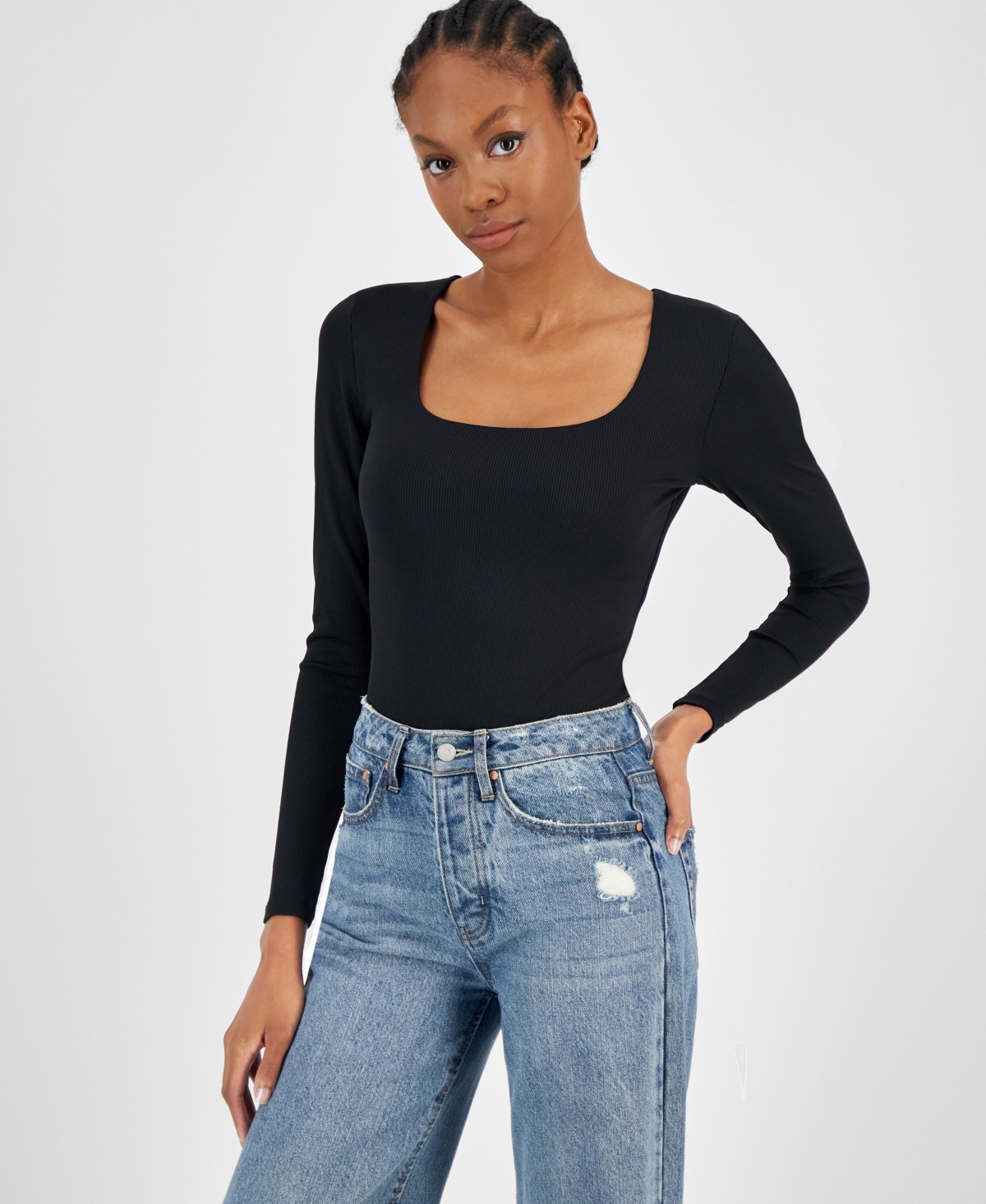 And Now This Women's Ribbed Double Layered Scoop-neck Bodysuit In Black