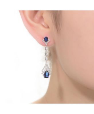 Sterling Silver With White Gold Plated Clear And Green Cubic Zirconia Double Haloed Drop Earrings